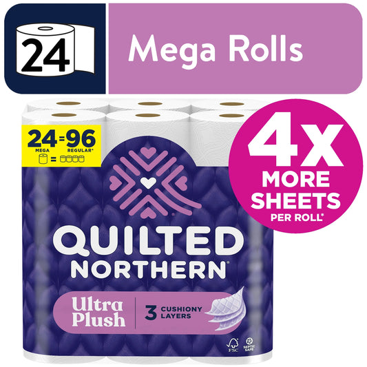 Ultra Plush 3-Ply Toilet Paper, 24 Mega Rolls, 255 Sheets per Roll